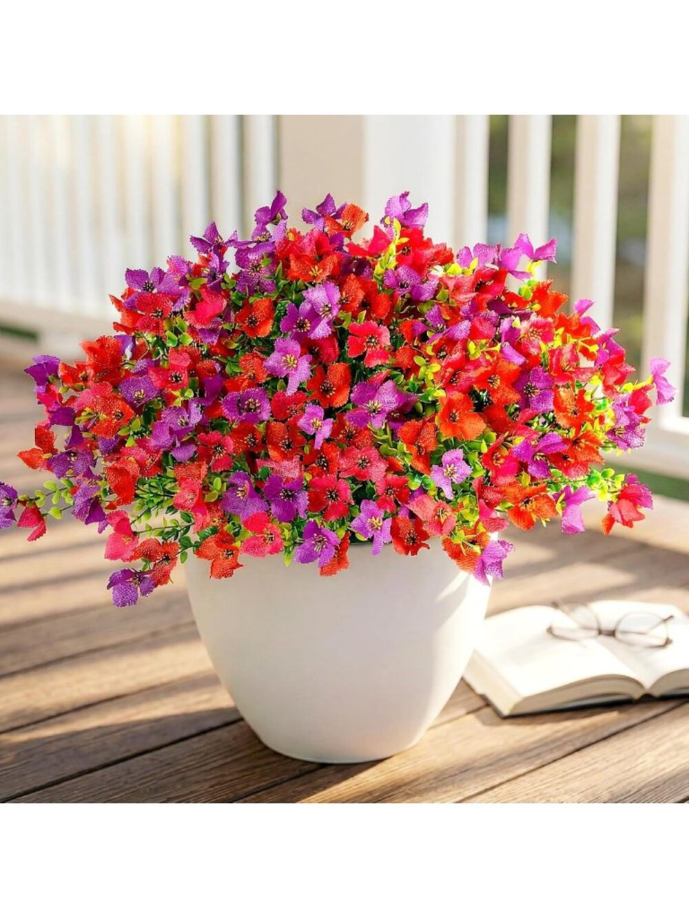 12Pcs UV Resistant Faux Silk Outdoor Flowers - Realistic Shrubs for Garden Decor